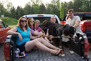 After bingo, piling in the truck to head back to the campsite.