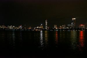 Nighttime view of Boston proper  across the Charles River, from Cambridge (which is where MIT and Harvard are located).
