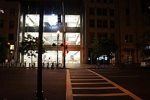 We walked by one of Apple's flagship stores to see it all lit up, even though it was all closed up for the night.