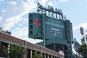 Arriving at Fenway Park, from the outfield.