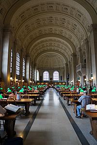 A main reading hall in Boston's Public Library. What an impressive place to study.