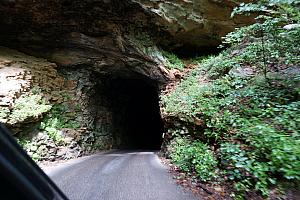 Driving through the Nada Tunnel, hoping nobody is coming our way!