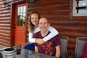 Relaxing at our rented cabin in Hocking Hills: Kelly and Jay