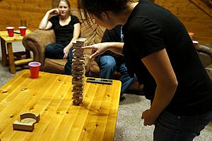 Playing drinking jenga!