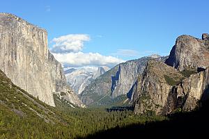 One of Yosemite's most famous viewpoints - Tunnel View. From here, you can see (left to right) El Capitan, Clouds Rest, Half Dome, Sentinel Rock, Sentinel Dome, Cathedral Rocks, and Bridalveil Fall (which was dry for us).