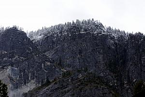 Zooming in atop the mountain, you can see snow! It snowed overnight, everywhere above 6,000 feet elevation. The road we took to high country (Tioga Road) was closed today and the rest of our trip because of snow!