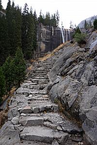 Hiking up a long and windy stone staircase to see the Vernal Fall.