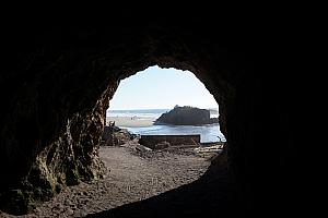 Looking out a tunnel at the Sutro Baths