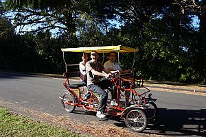 We rented a four-person bike for an hour. It was VERY challenging! The bike weighs a lot, and none of us are in biking-shape. But, we toughed it out.