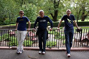 Kevin, Dad and Jay catching a breather while walking through a park. 