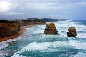 Some of the Twelve Apostles - a collection of limestone stacks along a cliff / shoreline. Very cool.
