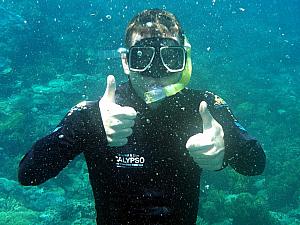 Kevin gives snorkeling two thumbs up!