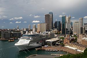 April 7 - last day of the trip. Back in Sydney. Our ship was docked in an amazing spot, so close to the city! Although, for non-cruise-tourists, it fairly ruined the view of the opera house, which is just off the left edge of this photograph. To our right of the cruise ship is a 5-story viewing platform that is completely dwarfed by the ship.