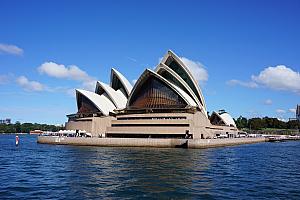 On a ferry, passing by the Opera House