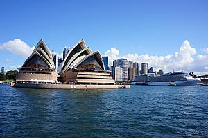 On a ferry, passing by the Opera House