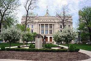 Walking by Indianapolis's stately capitol building.