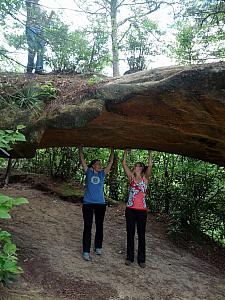 Katie and Kelly showing off their Atlas-like strength.