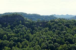 Looking back to the Double Arch  from atop Courthouse Rock.