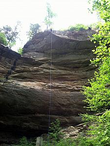 Kelly beginning her repel - it's a 130 foot drop!