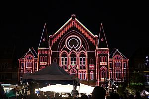 Music Hall lit up for Lumenocity 2013