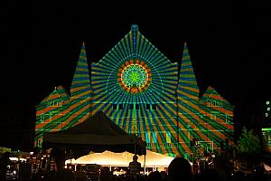 Music Hall lit up for Lumenocity 2013