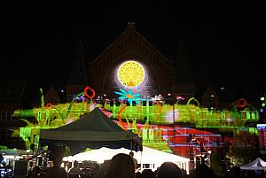 Music Hall lit up for Lumenocity 2013