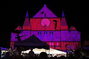 Music Hall lit up for Lumenocity 2013