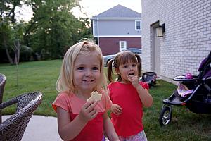 Cardin and Aubrey enjoying some cookies for dessert.