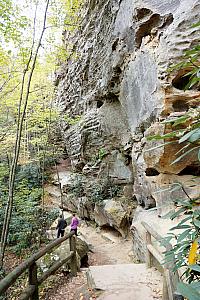 Walking along the base of the Natural Bridge