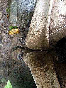 Kelly's muddy pants and shoes.