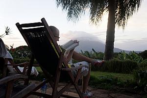 Jay reading by the pool.