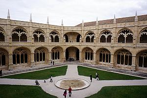 Inside the cloister of the Jeronimos Monastery, in Belem, outside of 