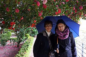 Mom and Kelly in front of a camellia tree