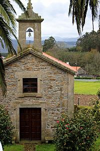 April 1: The river cruise is over. Back in Porto, we rented a van and drove 140 miles north into Spain, to Santiago de Compestela. This is a chapel next door to our bed and breakfast for the night.