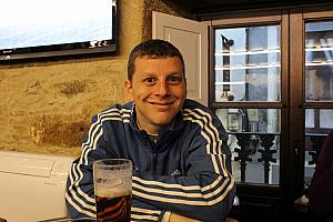 Kevin is happy to be inside drying off at a pub. And also happy that on the TV behind him we were treated to a Champions League soccer match between Athletico Madrid and Barcelona! The rest of the pub was filled with soccer fans