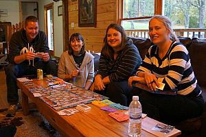 Relaxing and playing "Redneck Life" - think The Game of Life, branded for rednecks. Ha. The rest of us played a nerd game - Settlers of Catan.