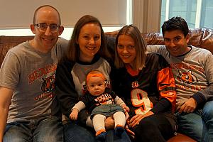 We celebrated Mario and Milda's last day in Cincinnati by watching the Bengals -- everyone dressed up to cheer them on!