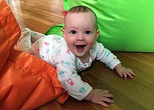 She likes our new bean bag chairs.