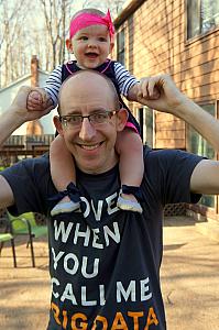 Capri on her dad's shoulders -- she likes this game.