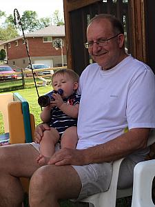 Bennett with Papa Jim. What's Bennett drinking?!