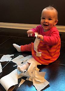 Uh oh, someone got into the toilet paper!