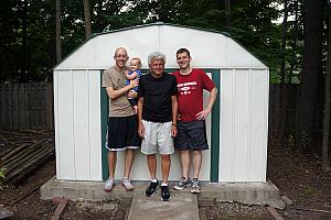 While the women were doing all this playing, us men built this shed in Kevin's backyard.