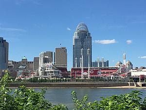 The Cincinnati skyline represents from KY.
