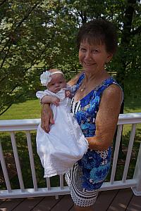 Kenley with Aunt Christina -- she (Christina) was the first one to wear this baptismal gown.