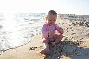 Focused on the sand.