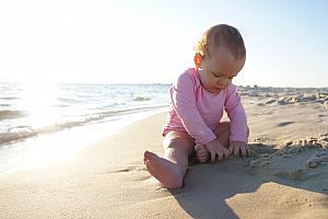 Focused on the sand.