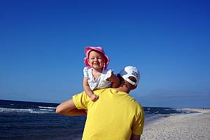 Capri enjoying her over-the-shoulder ride.