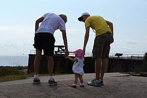 Grandpa and Daddy walking with Capri