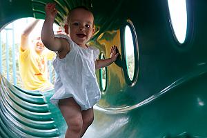 Walking through a swing-set tunnel