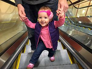 Having fun on the escalator